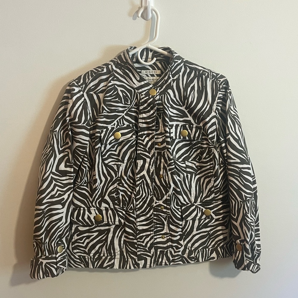 Jones New York Zebra Print Blazer with Gold Accents